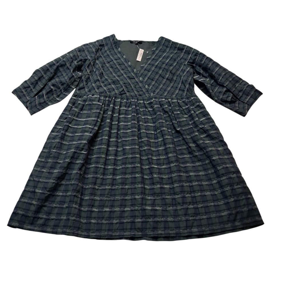 NWT Madewell‎ Marianna Puff Sleeve Mini Dress Women's Small Forest Green Plaid